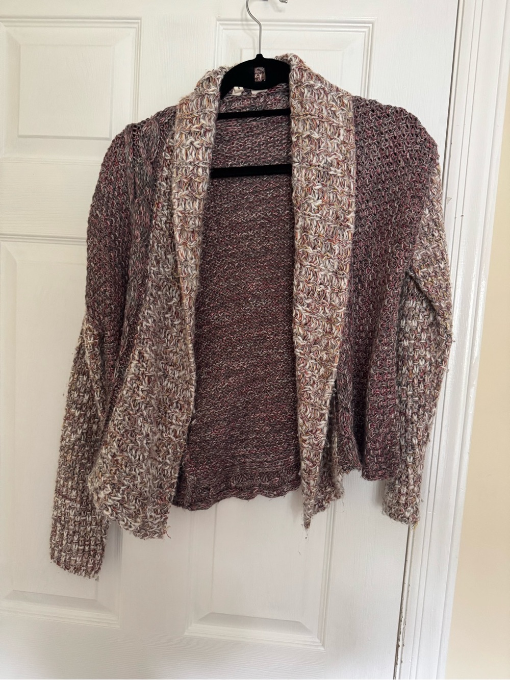 Anthropologie Two-Tone Mauve & Cream Knit Shawl Cardigan